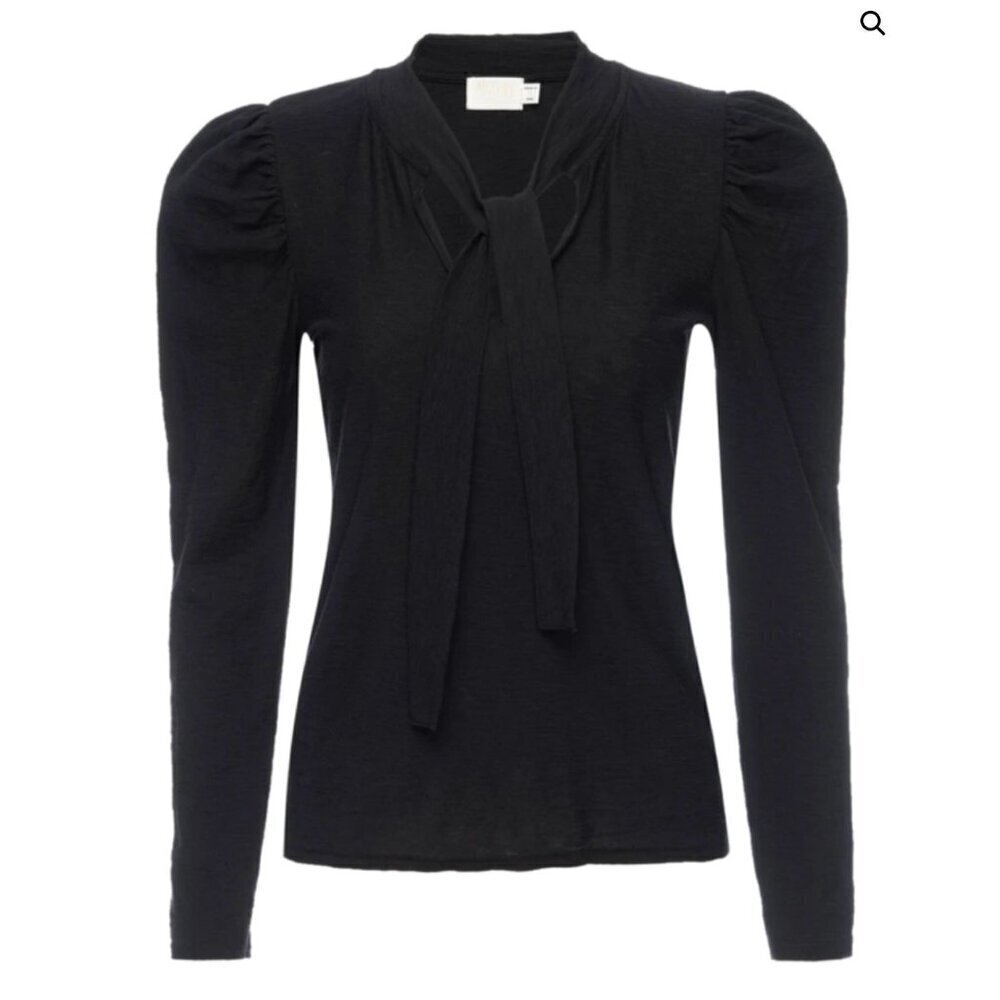 Nation Ltd Shirt Womens size XS evette puff sleeve top black ties at neckline